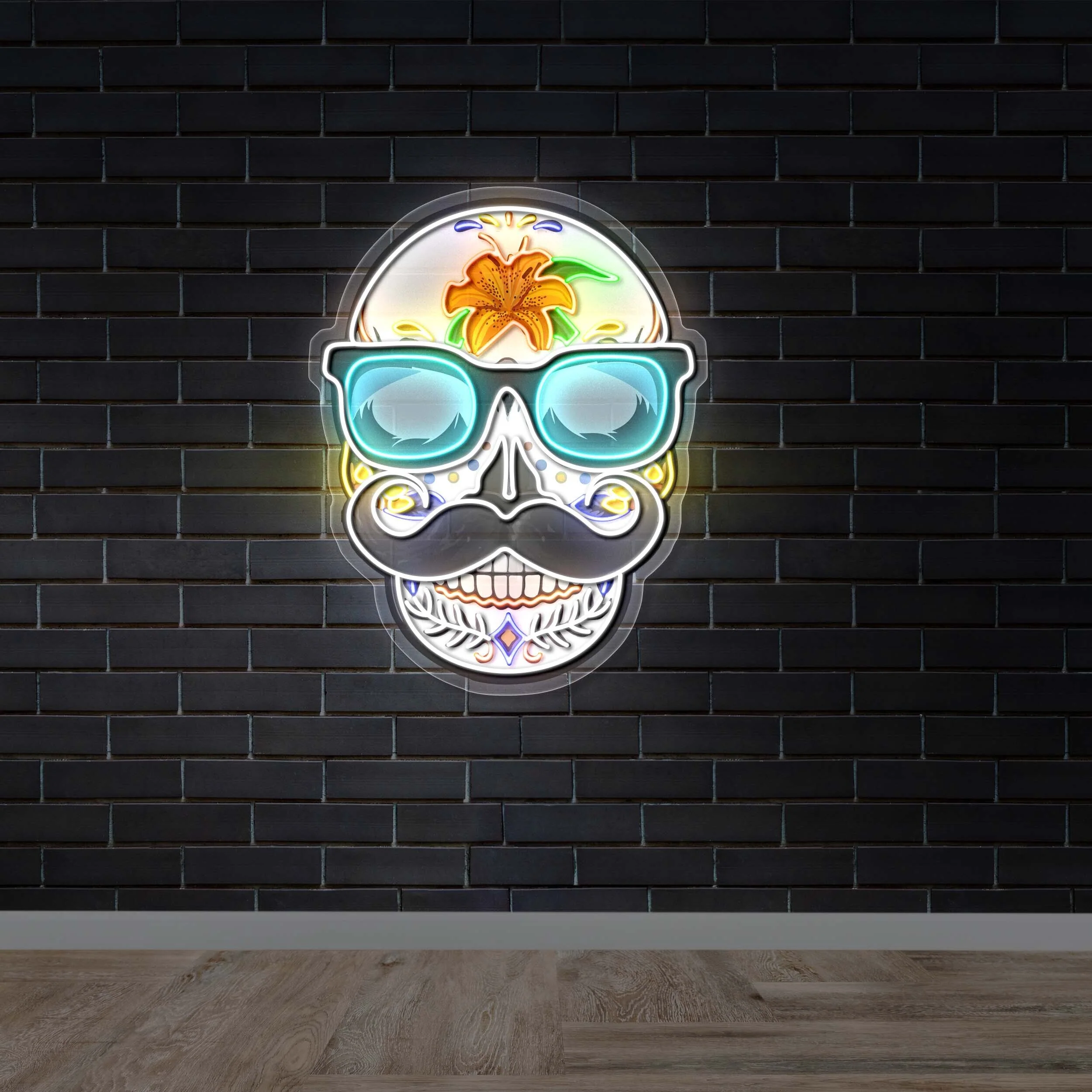 Stache Head - Premium Neon Artwork