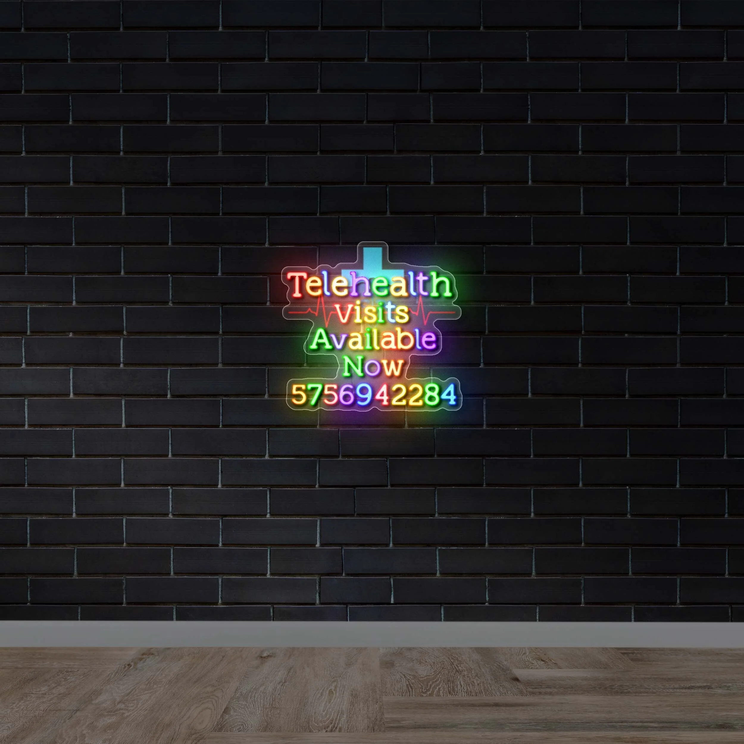 TELEHEALTH VISITS | logo behind text - Premium Neon Artwork