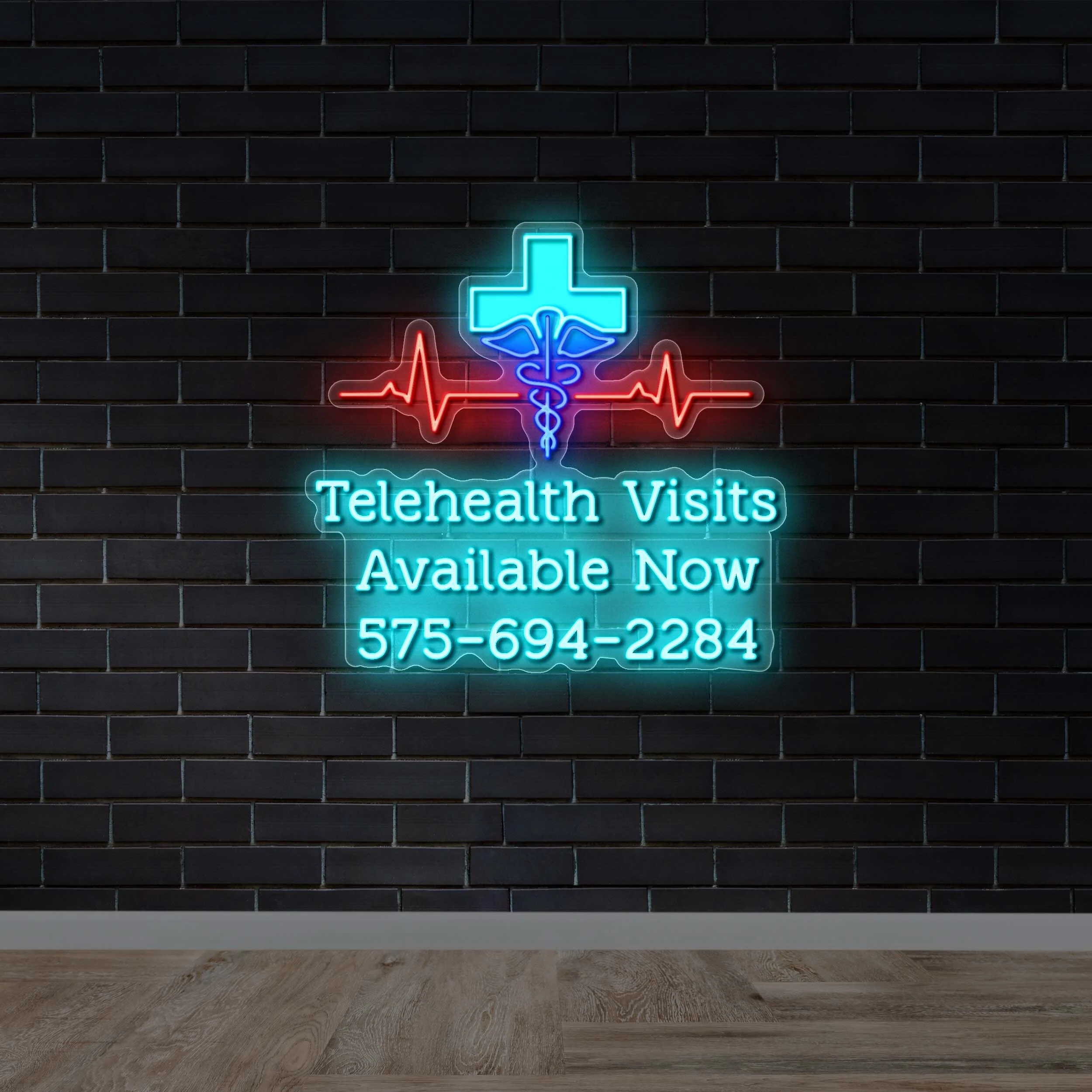 Telehealth Visits Available Now - Premium Neon Artwork