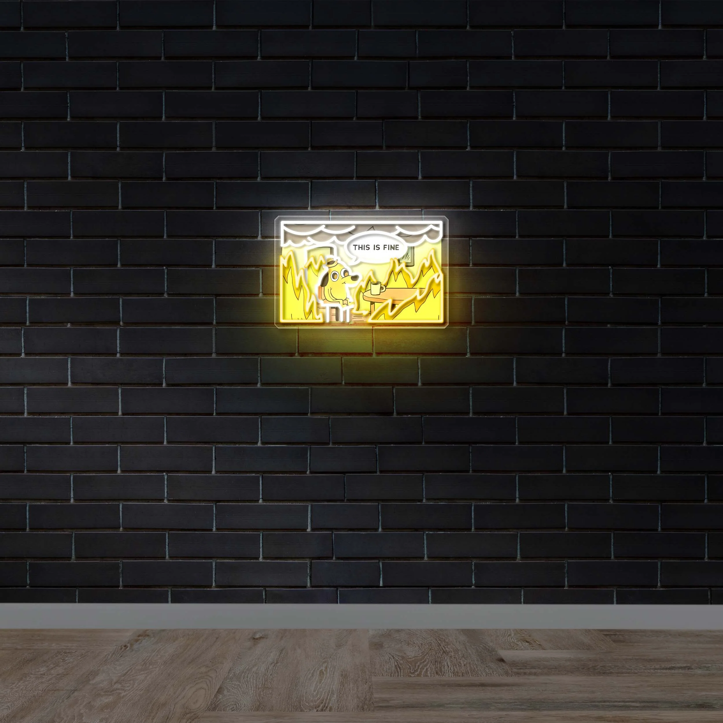 This Is Fine Meme Scene - Premium Neon Artwork