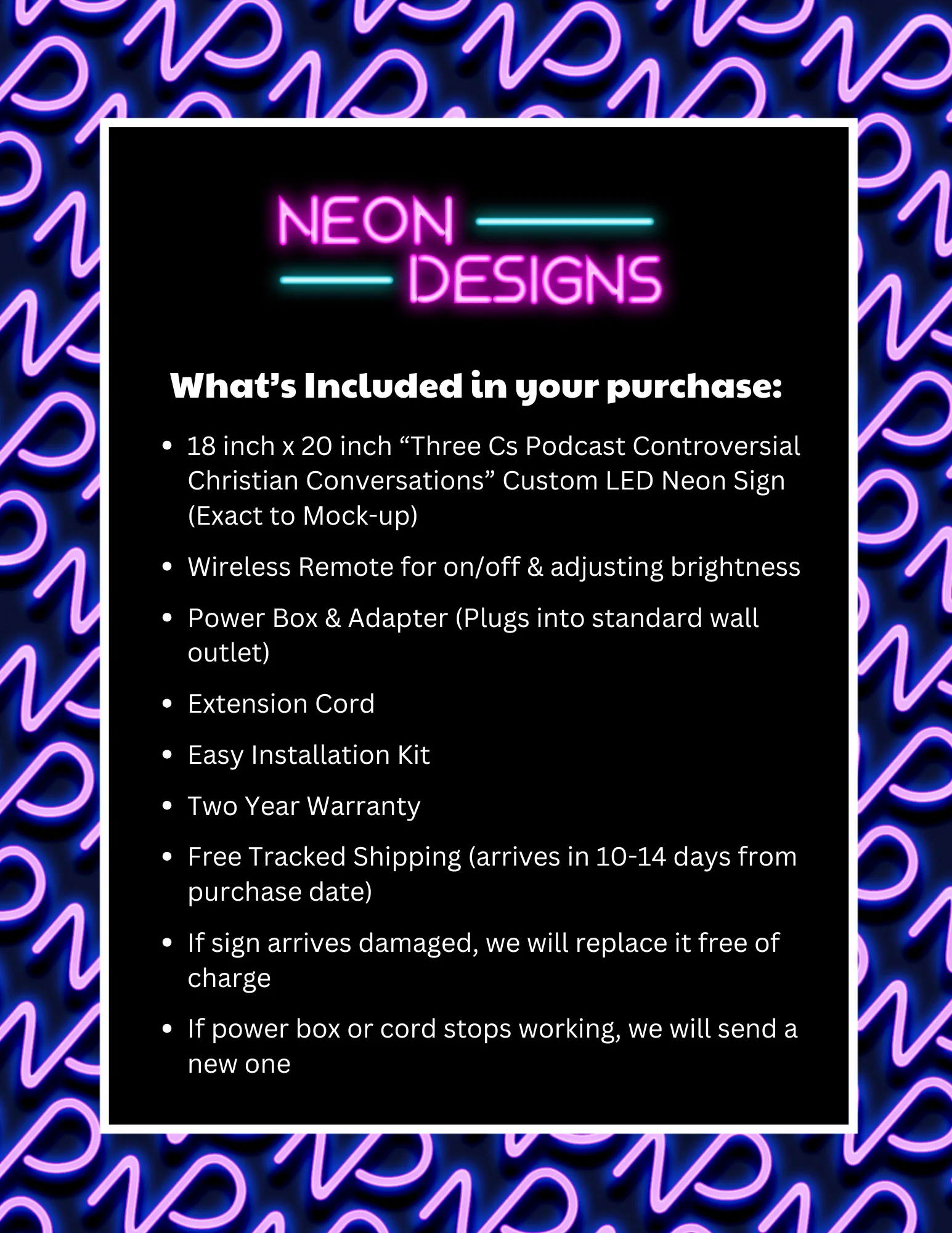 Three Cs Podcast Controversial Christian Conversations - Premium Neon Artwork - Image 2