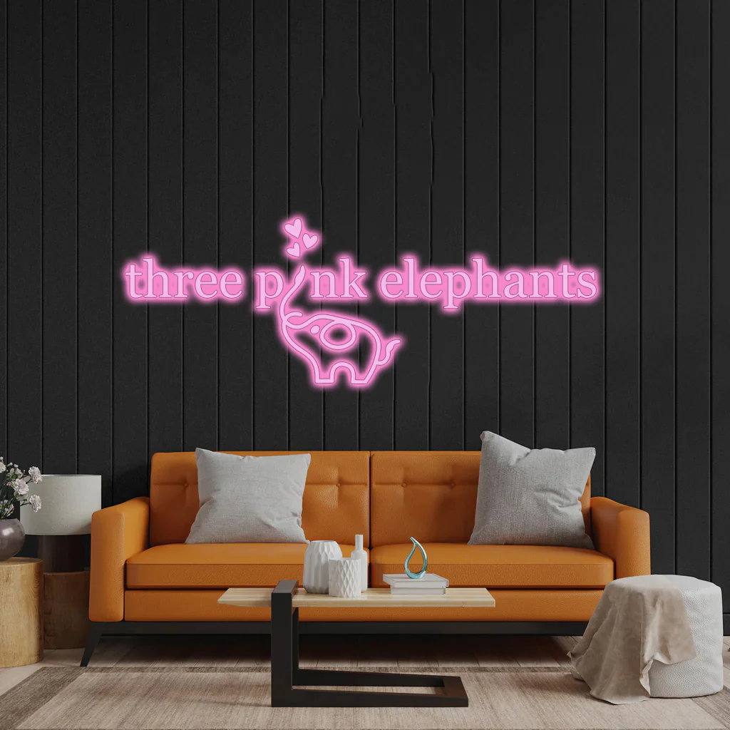Three Pink Elephants - Premium Neon Artwork