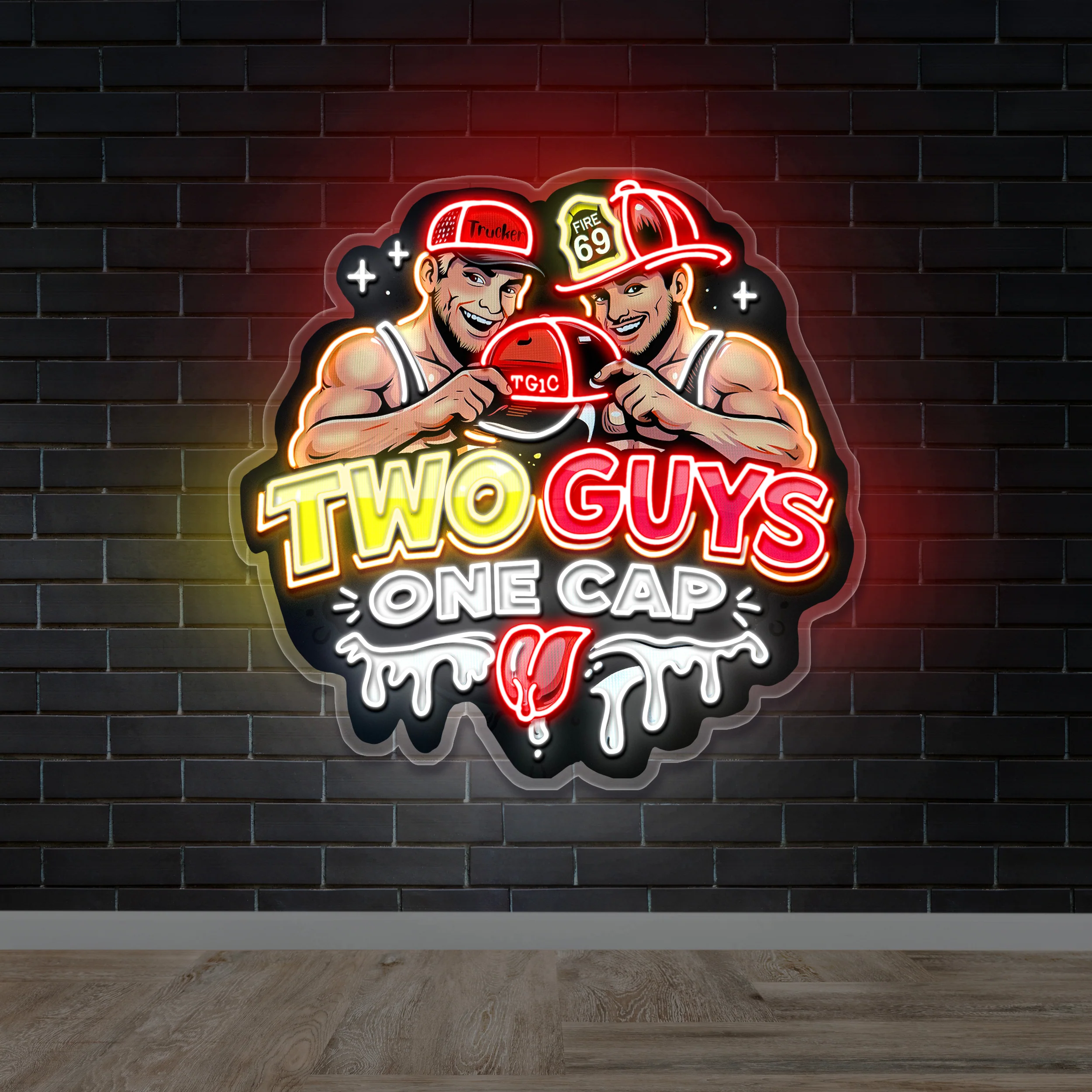 Two Guys One Cap - Premium Neon Artwork