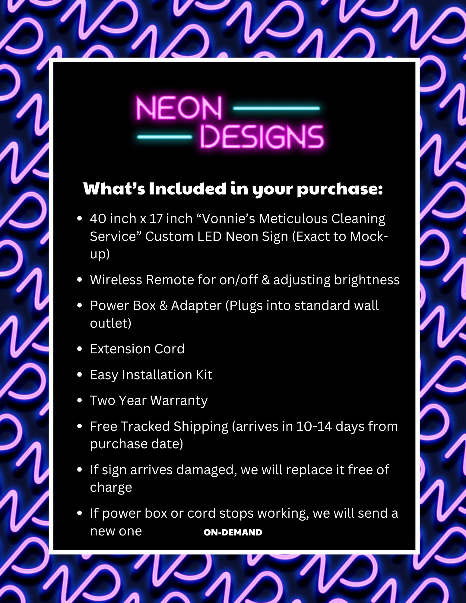 Vonnie’s Meticulous Cleaning Service - Premium Neon Artwork - Image 2