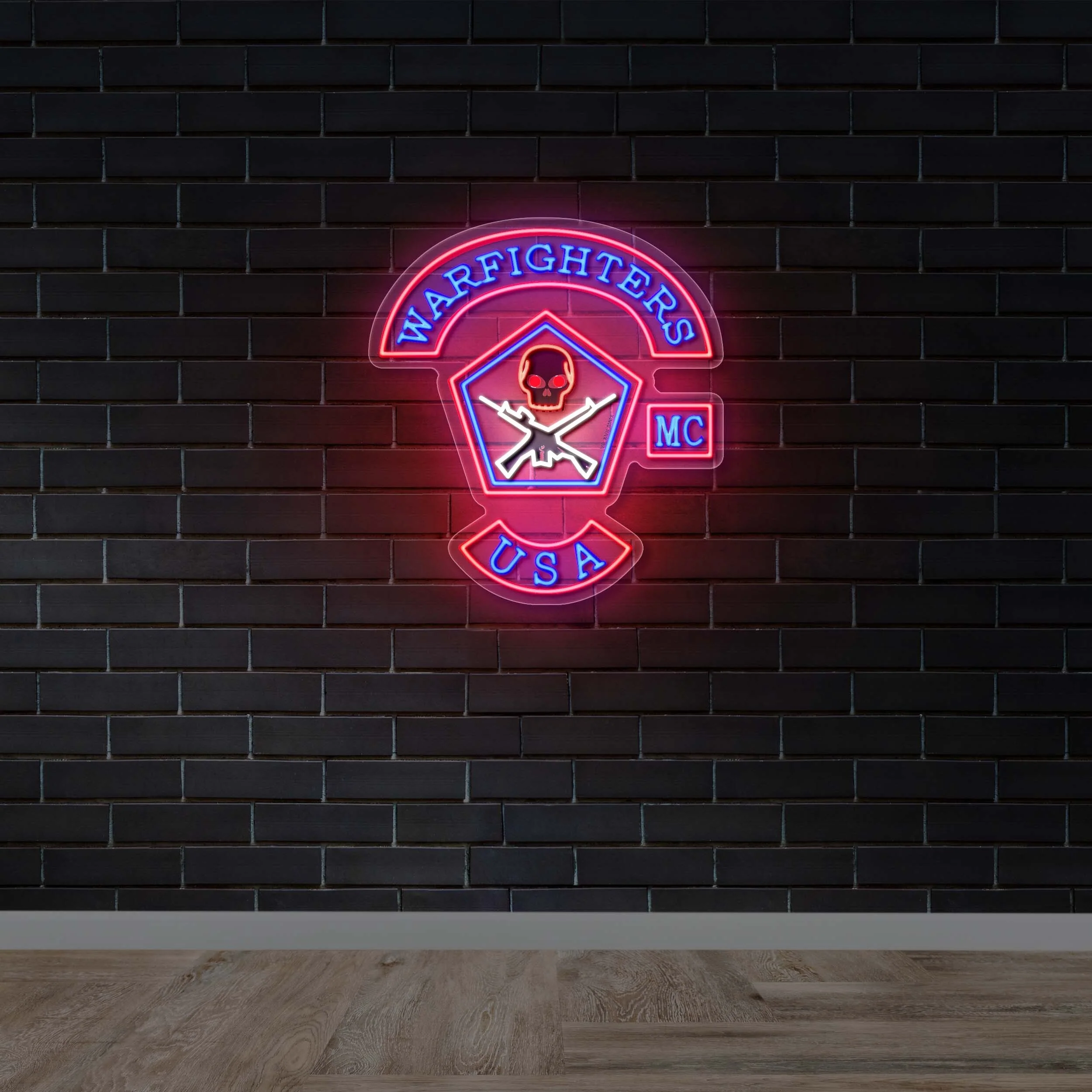 Warfighters MC USA | Outlined skull - Premium Neon Artwork