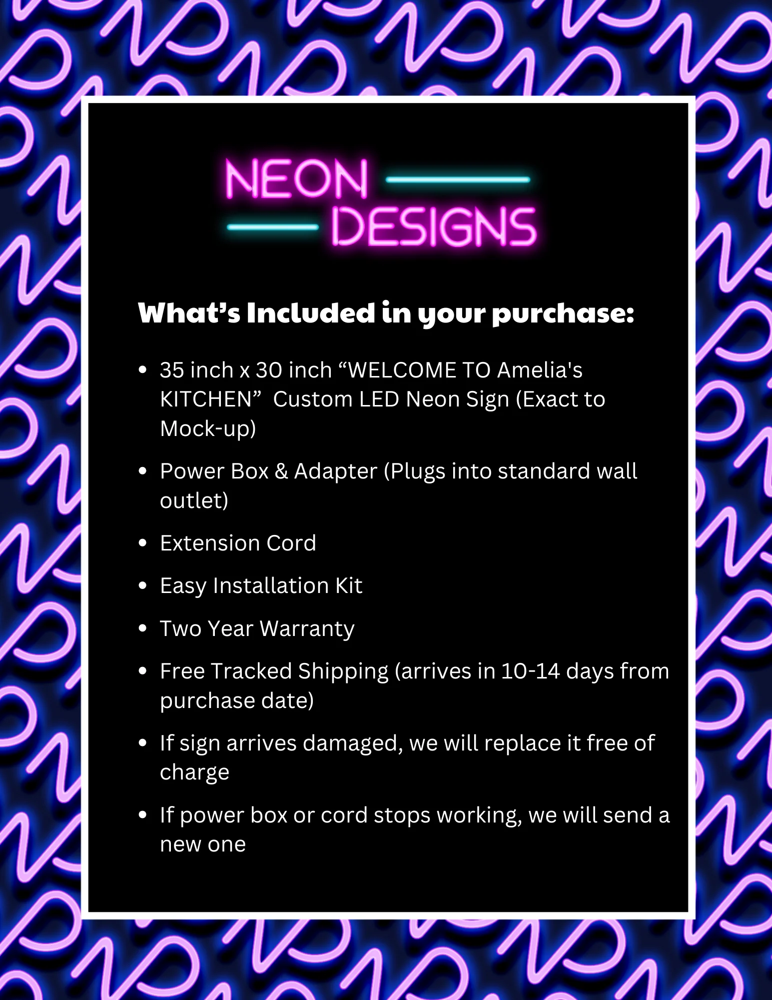 WELCOME TO Amelia's KITCHEN - Premium Neon Artwork - Image 2