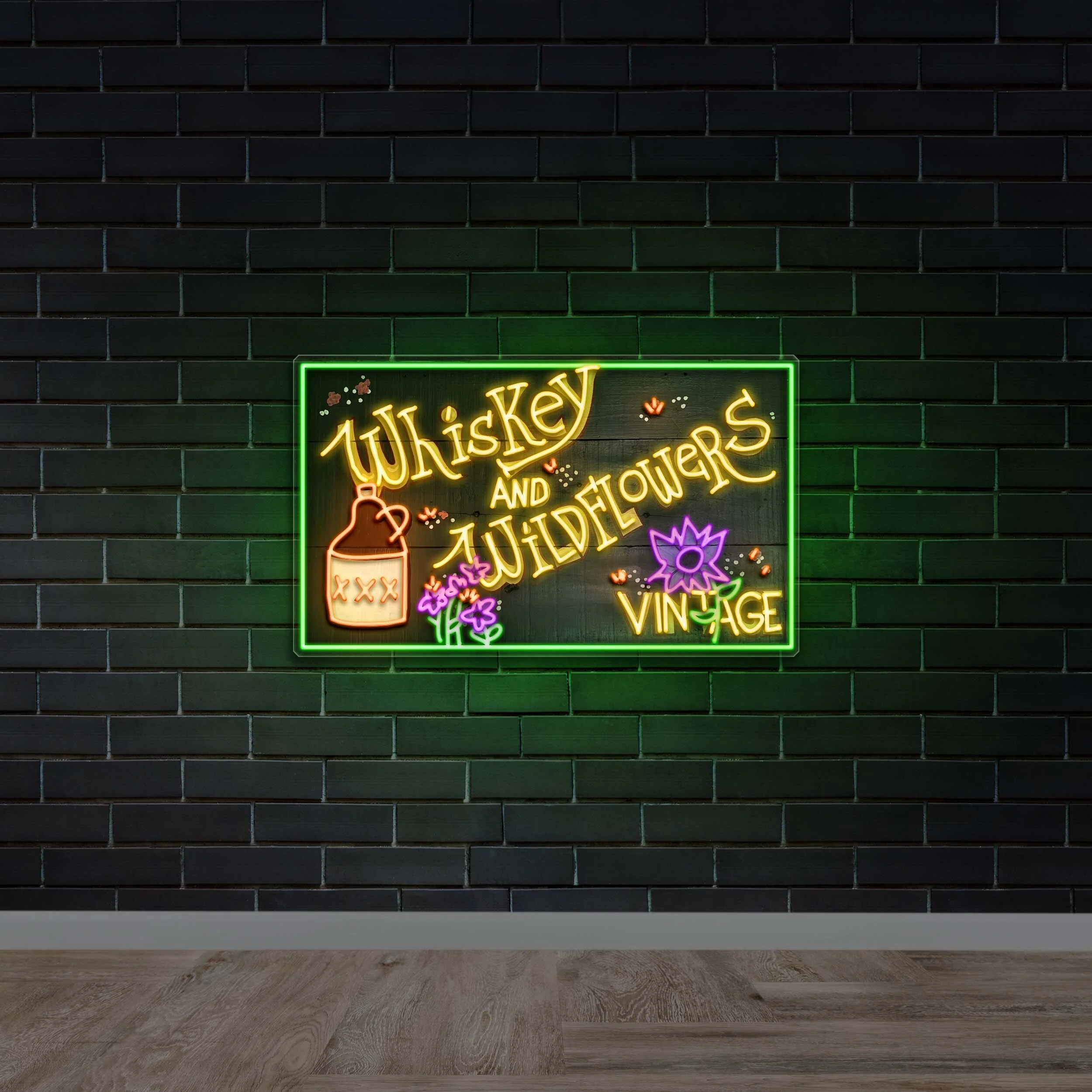 Whiskey and Wildflowers Vintage - Premium Neon Artwork
