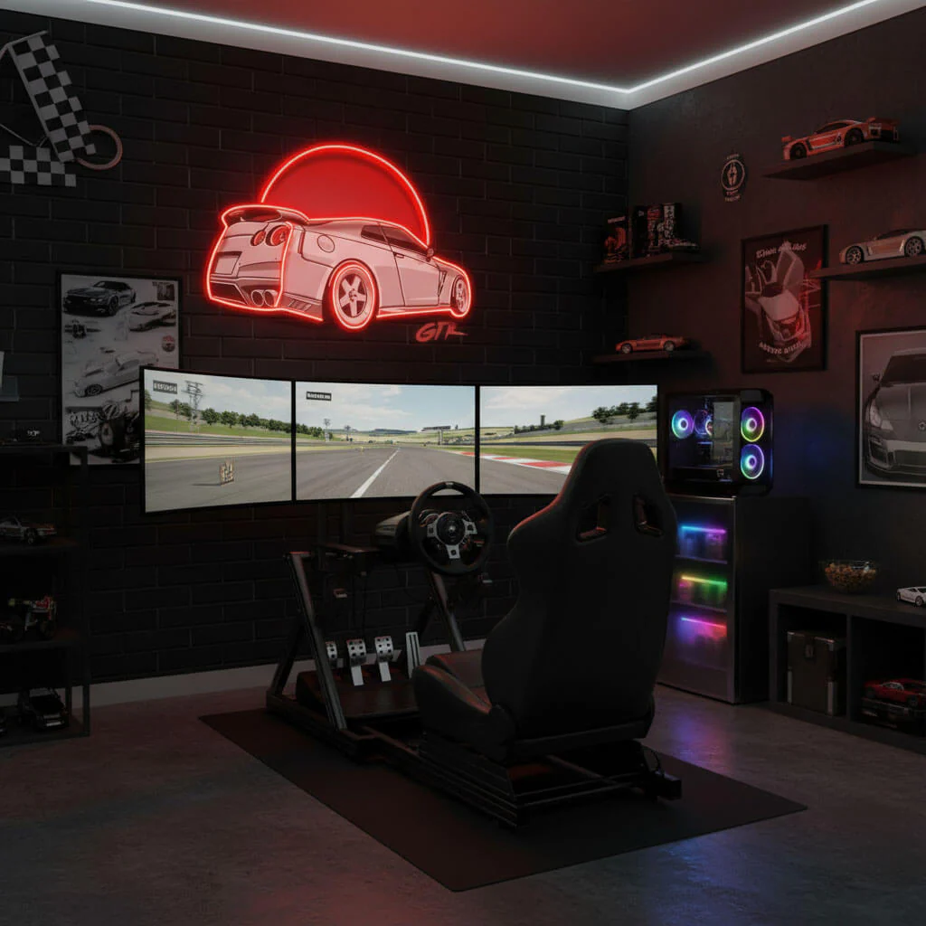 White GTR Red Moon Man Cave LED Neon Sign - Image 3