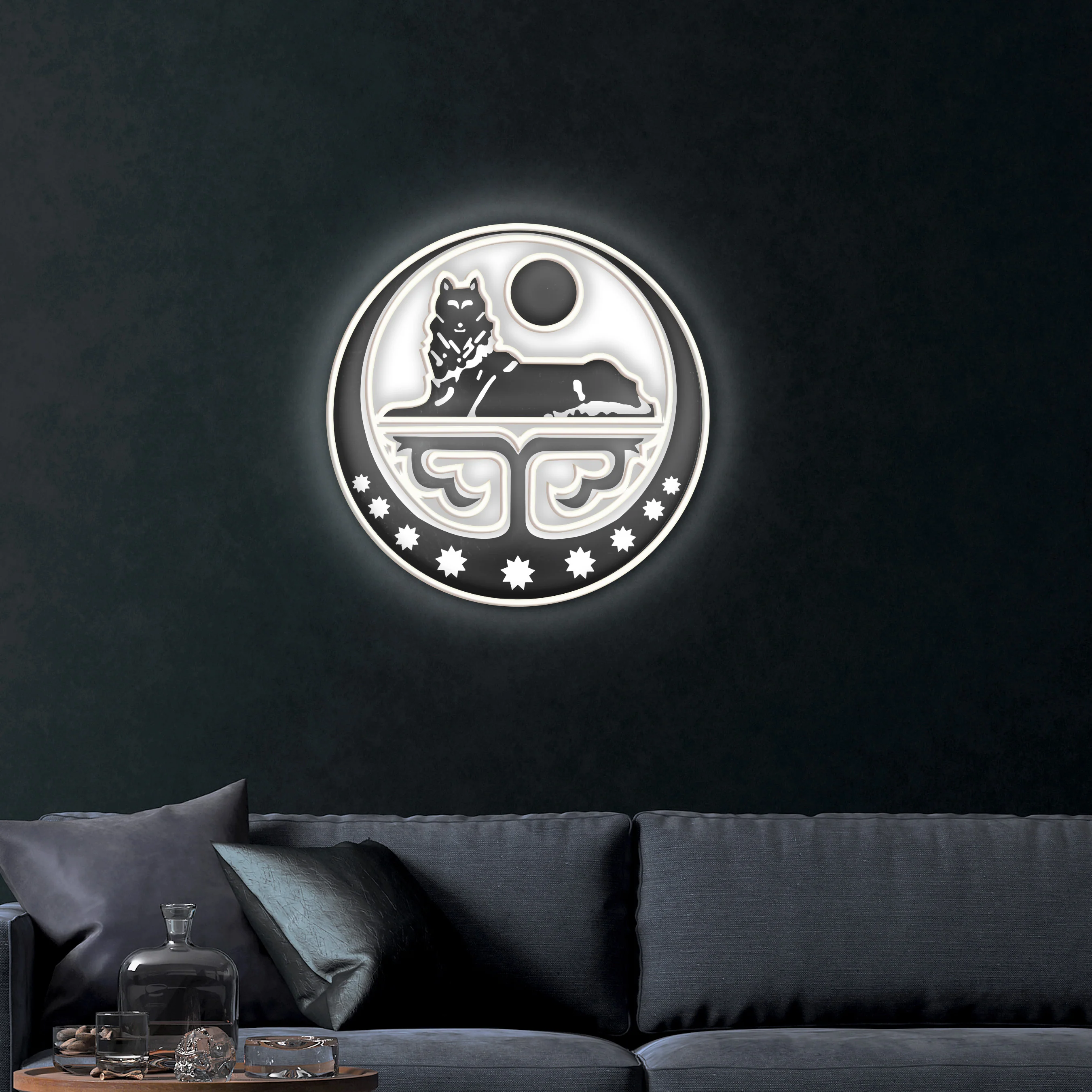 Wolf Under Black Sun – Premium Neon Artwork