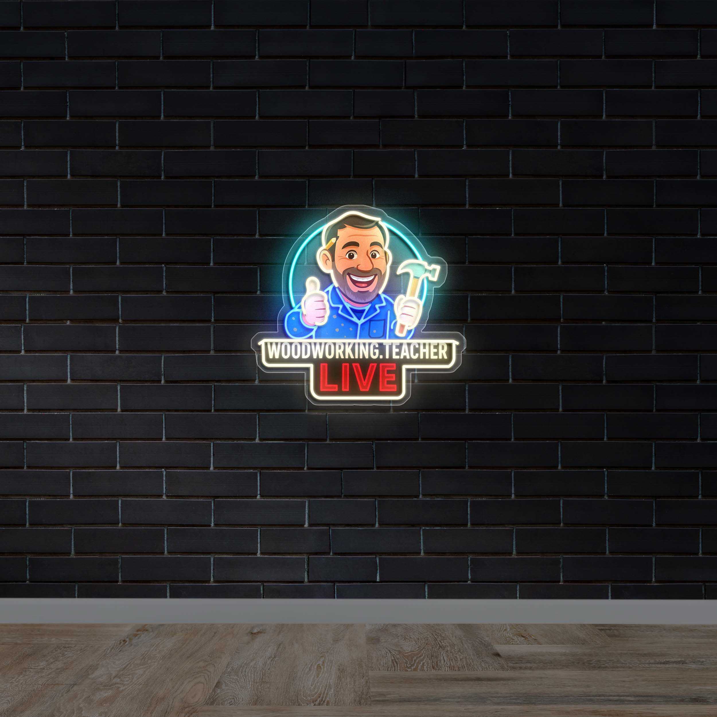 Woodworking Teacher Live – Premium Neon Artwork